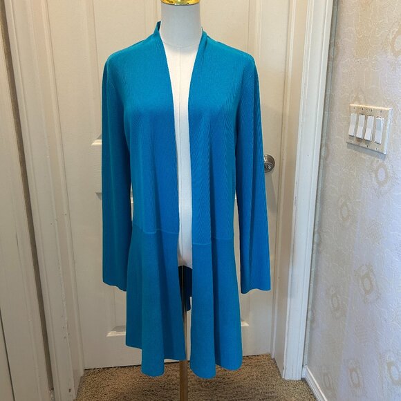 ANNE KLEIN Blue Cardigan Duster Sweater in Large Long Sleeve No Buttons - Picture 1 of 7